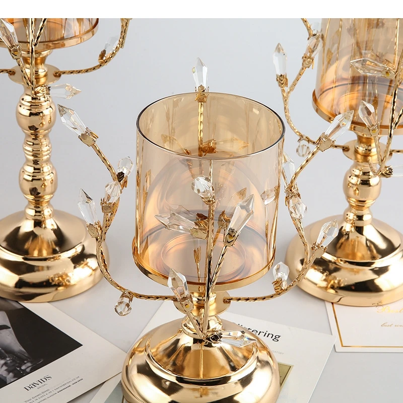 Crystal Hollow Glass Candle Holder Candlestick Metal Tall Wedding Accessories Candelabra Centerpieces Decoration