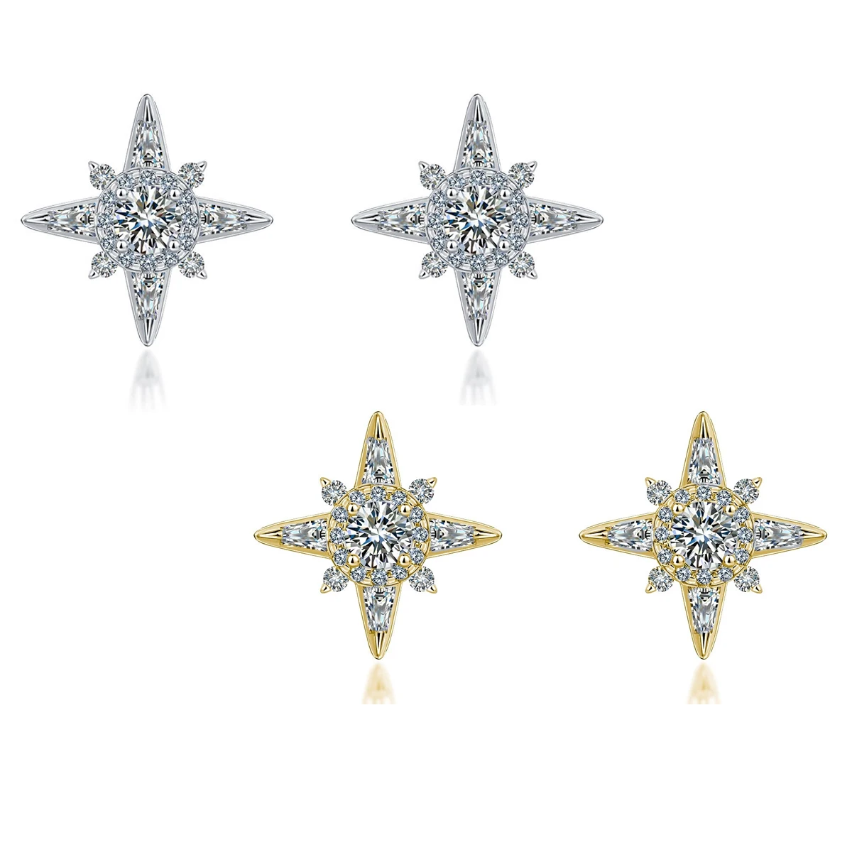 S925 silver plated 18K gold full set moissanite diamond eight pointed star earrings 0.9ct For Women Party Gift