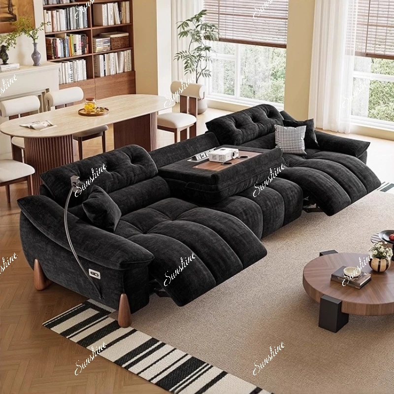 

Modern minimalist cream wind snow Neil flannel sofa electric multi-functional zero wall straight row retractable