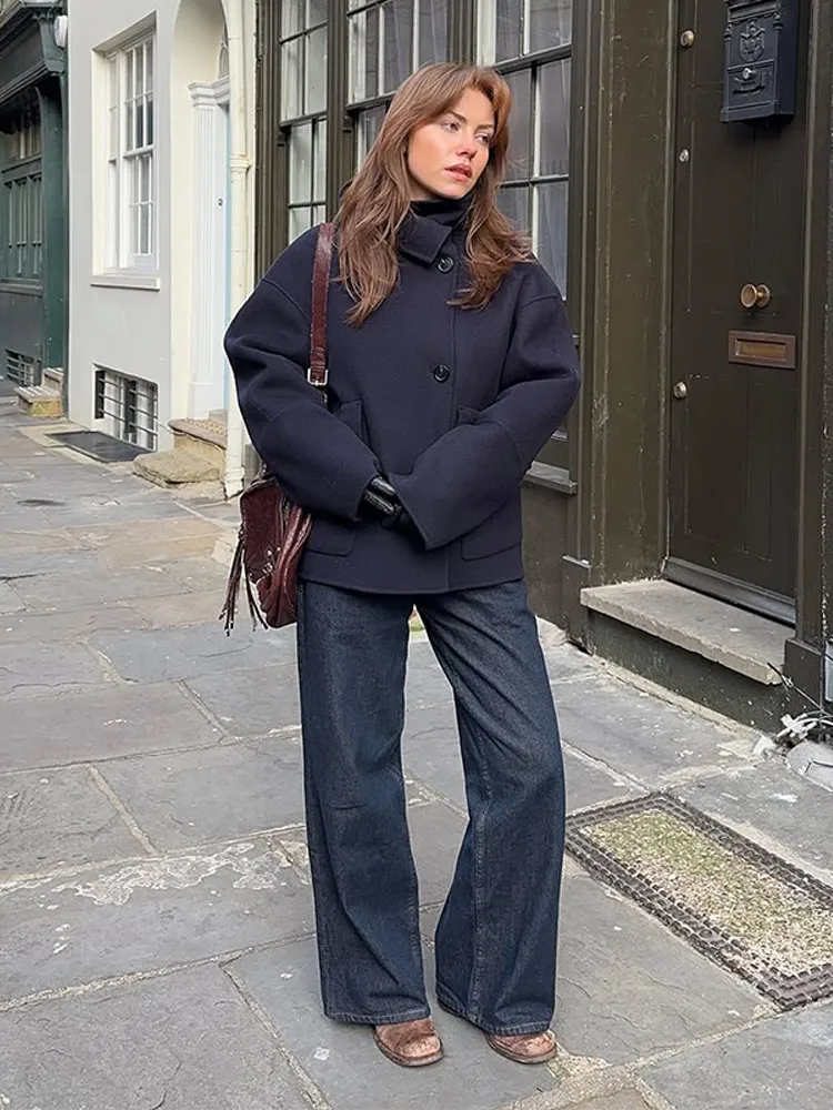 

﻿ Fashion Solid Turtleneck Coats Women's Long Sleeve Pockets Single Breasted Warm Jacket 2025 Autumn New Lady Casual Streetwear