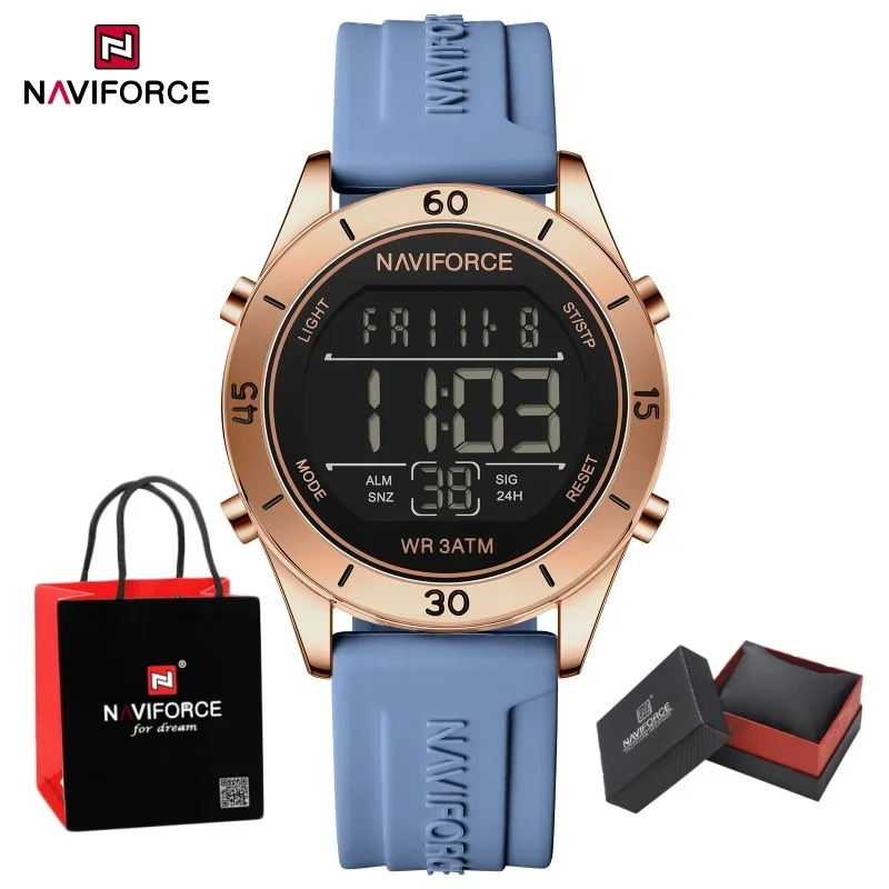 

Новые NAVIFORCE женские ЖК-цифровые антикруглые спортивные электронные часы женские наручные часы с силиконовым ремешком часы посылка подарки