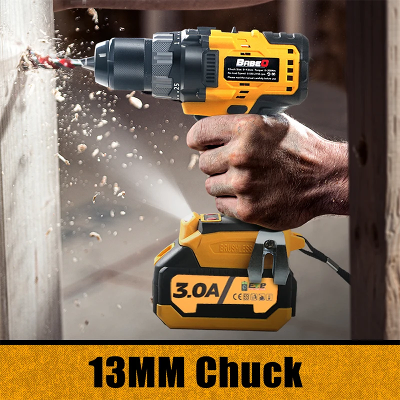 Imagem -05 - Babeq-brushless Impact Drill para Carpintaria Furadeira Elétrica Funções Chave de Fenda sem Fio Furadeira Elétrica para Makita Bateria 18v 180nm 13 mm