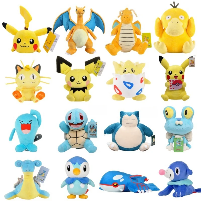 Pokemon Plush Pikachu Eevee Charizard Vaporeon Rayquaza Gyarados Jigglypuff Psyduck Lapras Mew Snorlax Soft Stuffed Toy for Kids