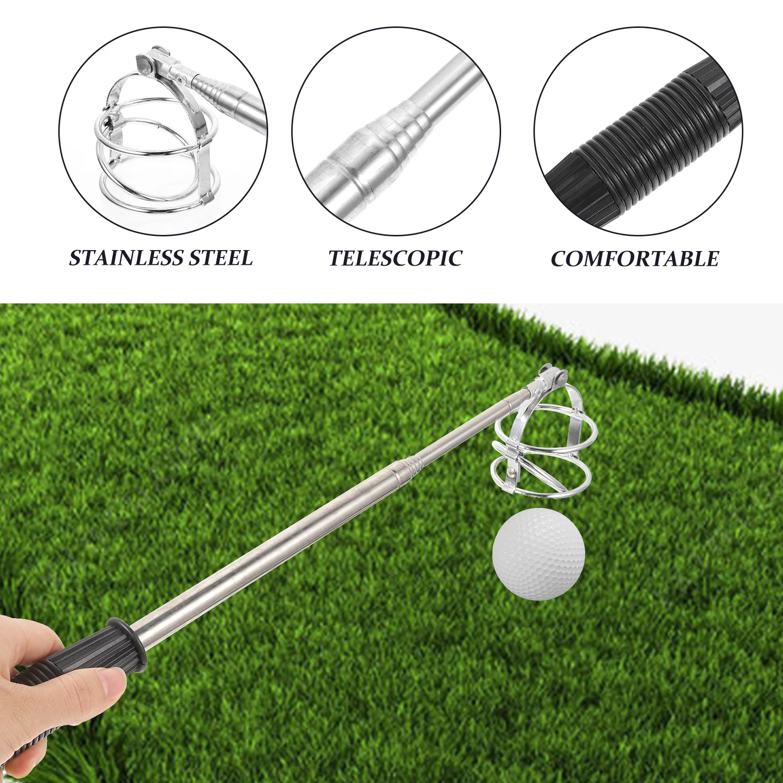 

Stainless Steel Ball Picker Telescopic Adjustable Golfs Ball Picker Length Comfortable Grip Outdoor Toy Golfs Accessory