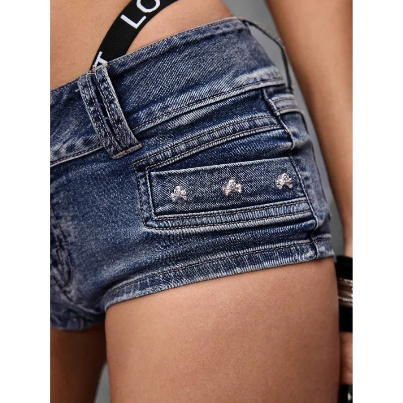 

Women's Low Waist High Stretch Denim Shorts Vintage Blue Summer Casual Sexy Mini Hot Pants Streetwear Clubwear