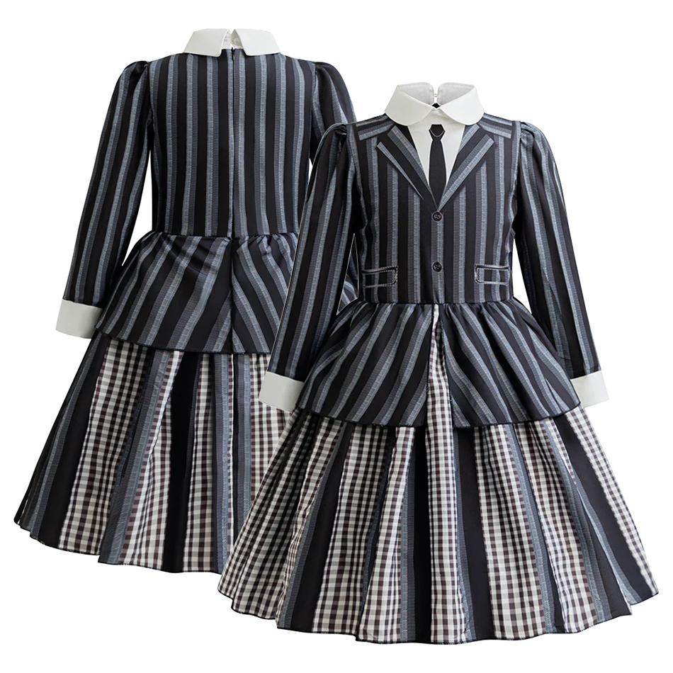 المراهقين Addams أزياء الهالوين للأطفال الأربعاء كرنفال ثوب فستان الأسرة تأثيري الملابس هدية الكريسماس فساتين الحفلات الفتيات