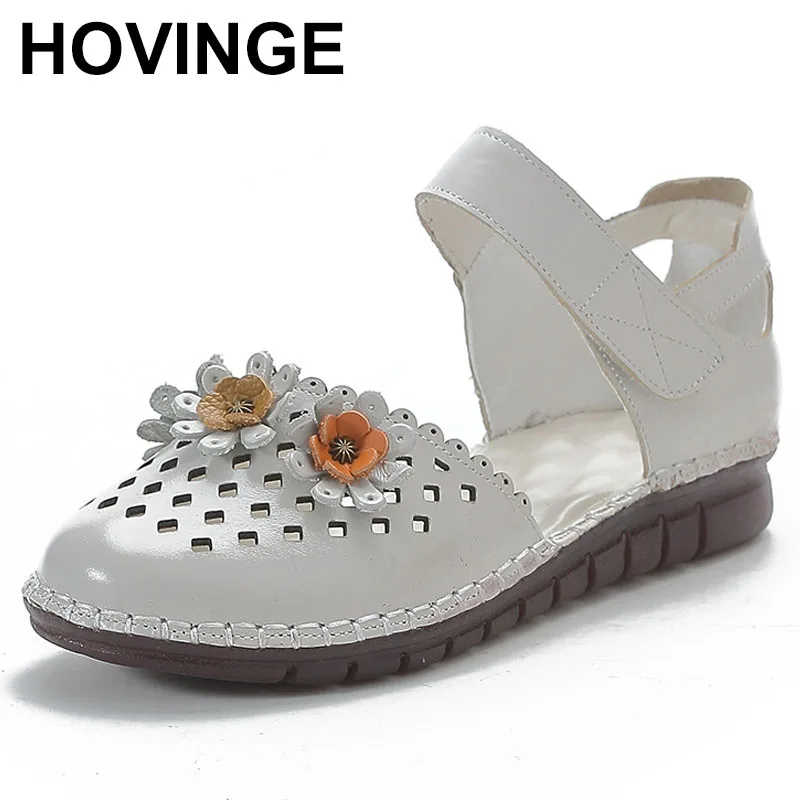 

Real Leather Slip-On oes for Women Comfortable Anti-Slip Summer Sandals Low Heel Flat Breathable Footwear