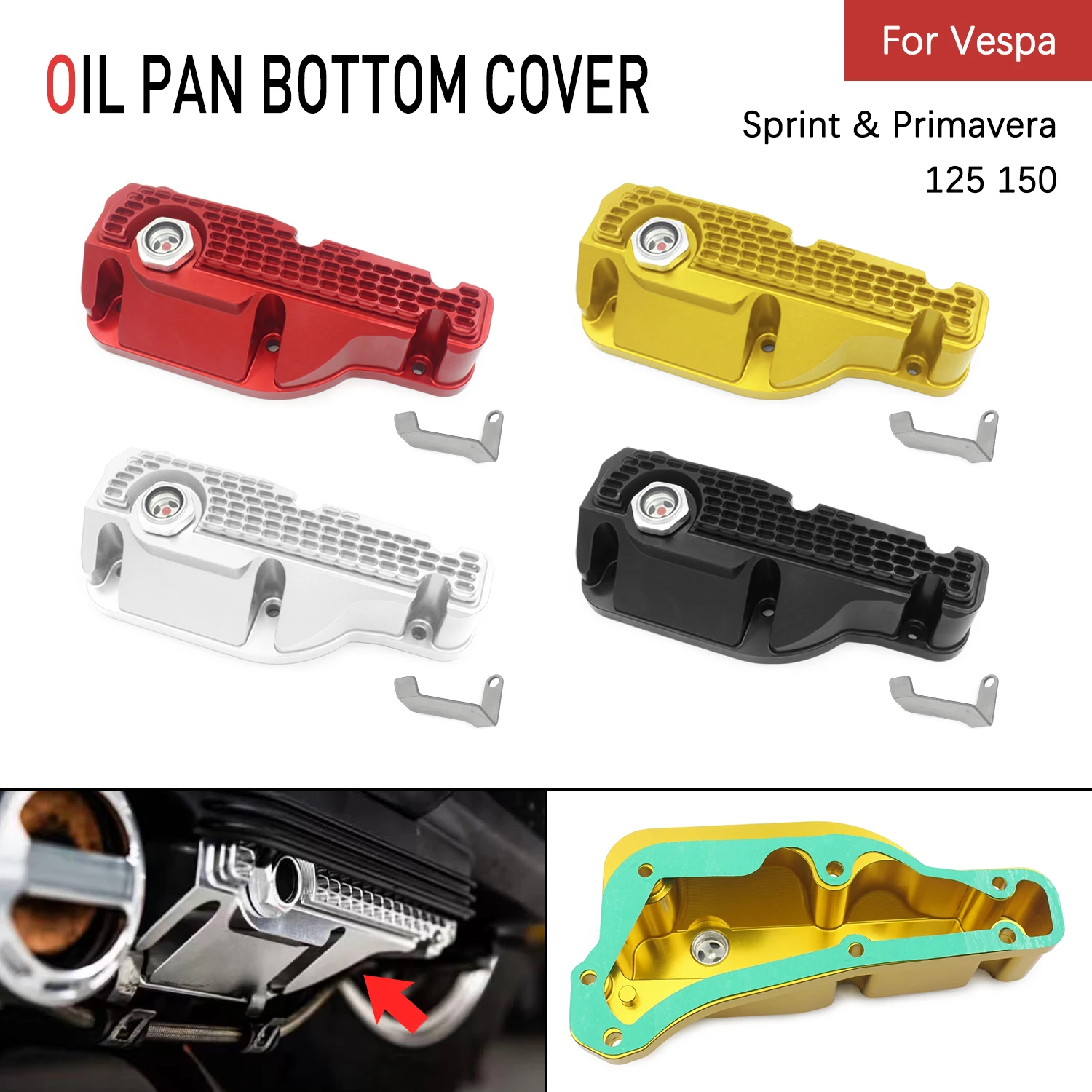 For Vespa Sprint Primavera 125 150 Scooter Oil Pan Bottom Cover Housing CNC Aluminum Engine Sump Guard Protector Accessories