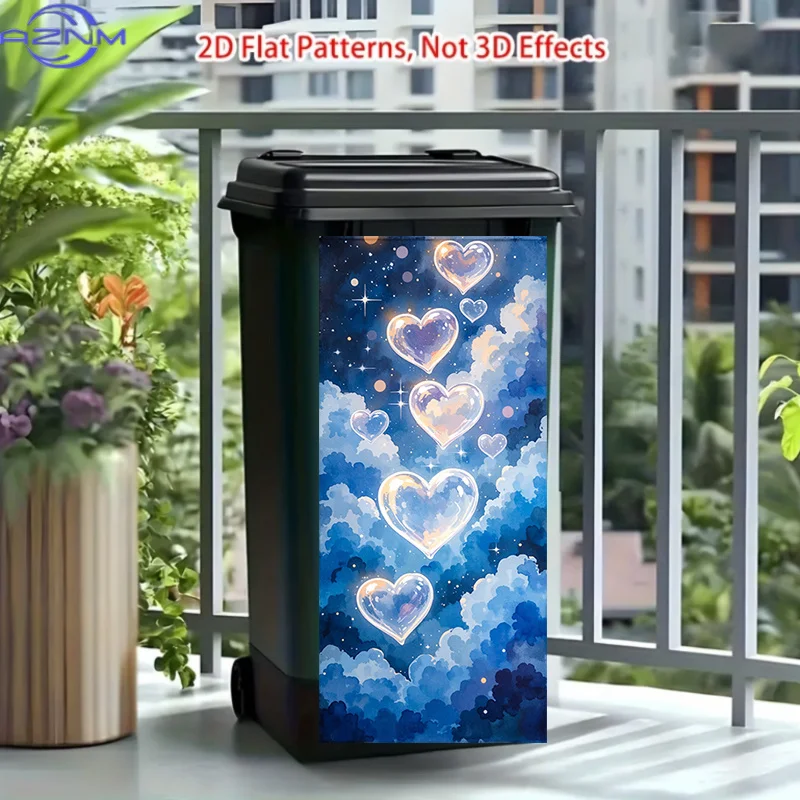 37 X 82 Cm/14.57 X 32.28 Inches/Trash Can Sticker, Featuring Cloud-Intertwined Heart Bubble Pattern Theme Design, This Matte S