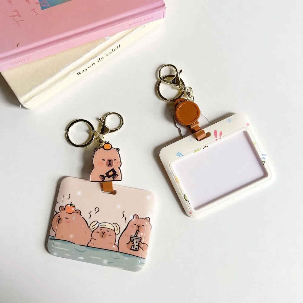 Badge Sleeve ABS Capybara Card Holder Animal Elastic Cartoon Card Case Sliding Retractable Rope Bus Card Sleeve Student