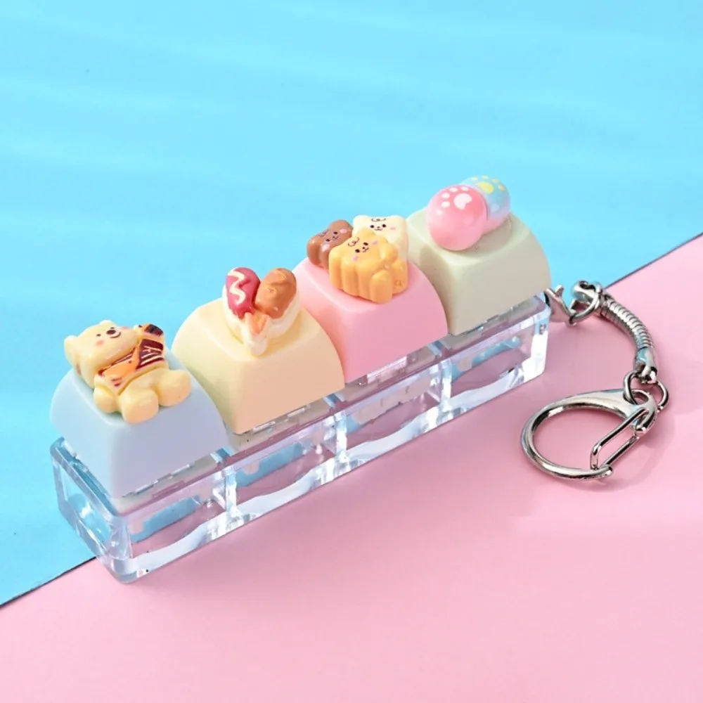 4 Key Anti-stress Pendant Finger Button Bear Keycap Mini Keyboard Pendant Pass The Time Mechanical Calming Keychain Keys