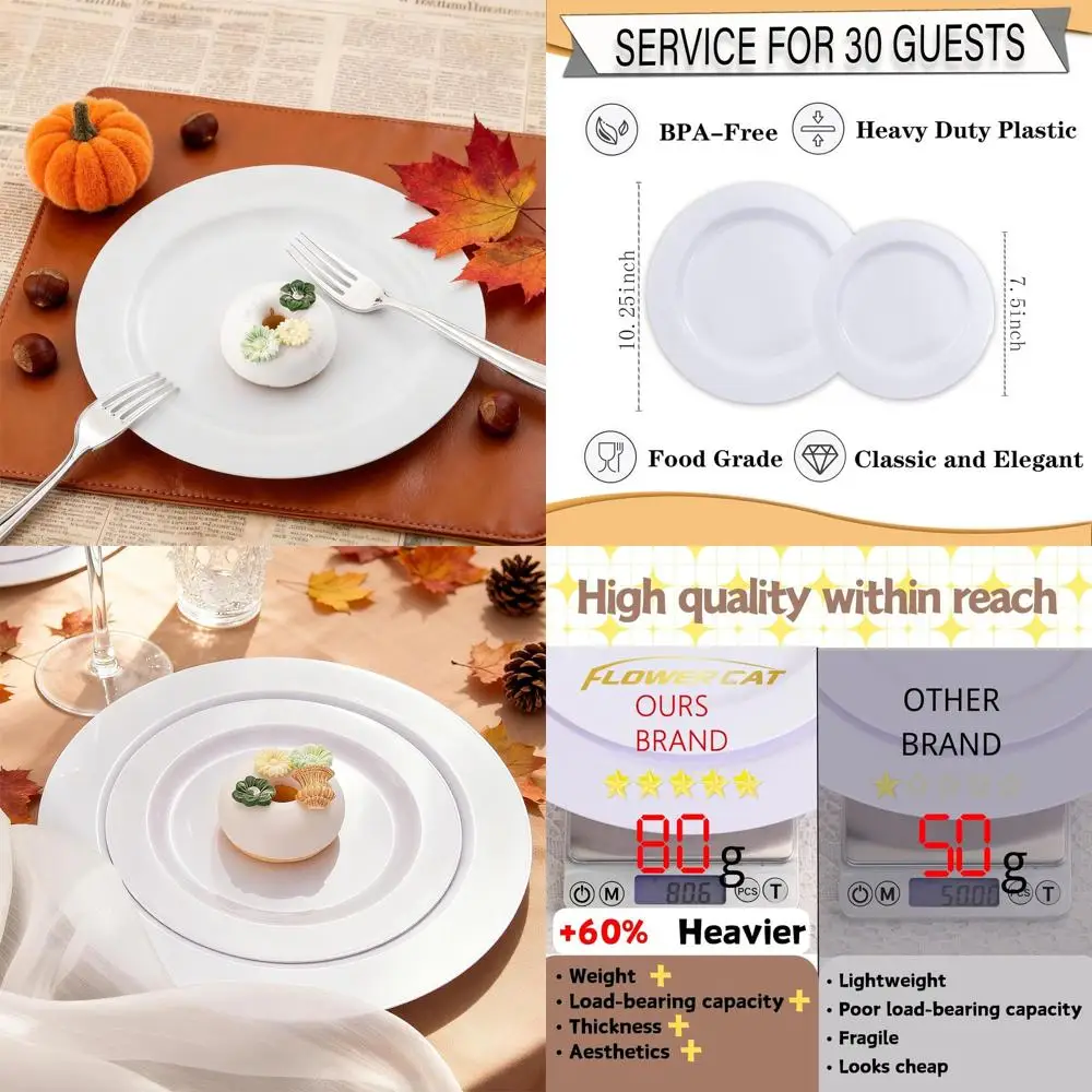 

Сверхмощные белые пластиковые тарелки (упаковка из 60 шт.) — 30 больших и 30 маленьких для особых мероприятий и вечеринок