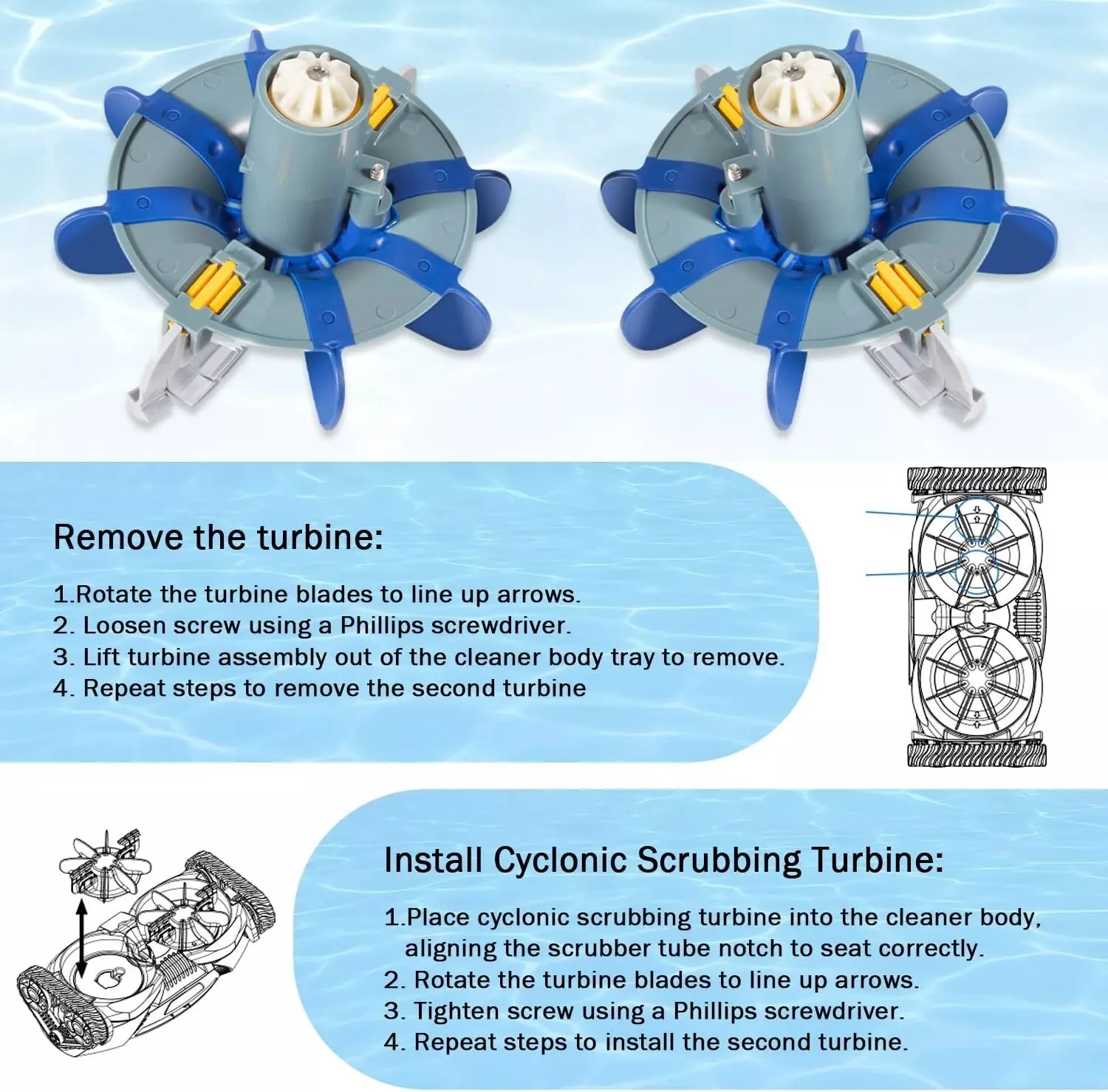 Conjunto esfregando turbina ciclônica, substituição para Zodiac MX8 MX6 MX8 Elite e MX6 Elite Pool Cleaners, TM R0714300, 2 pcs