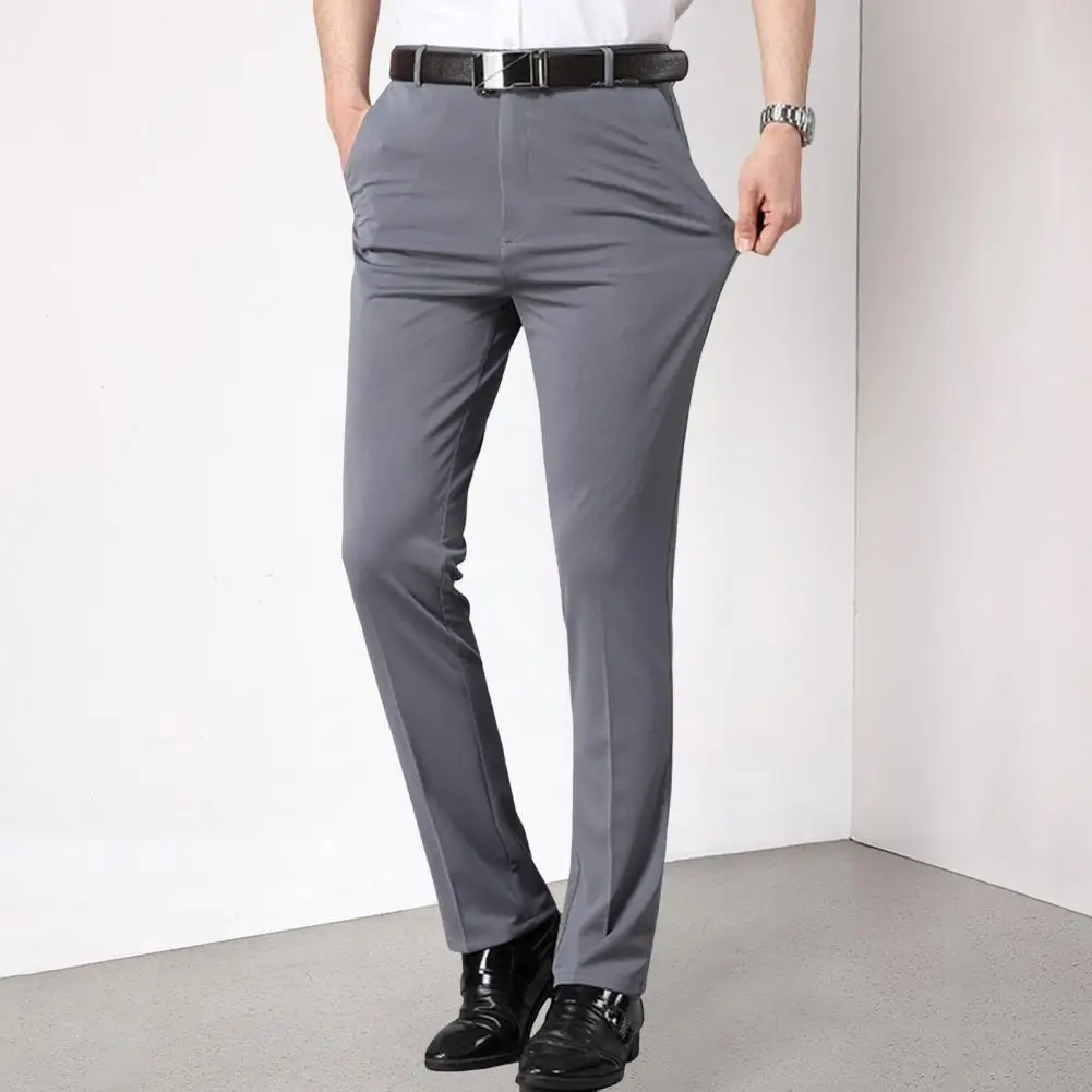 FJM-Pantalon moulant pour homme avec poches extensibles, coupe slim élégante, tenue d'affaires formelle, fermeture à glissière boutonnée pour le bureau