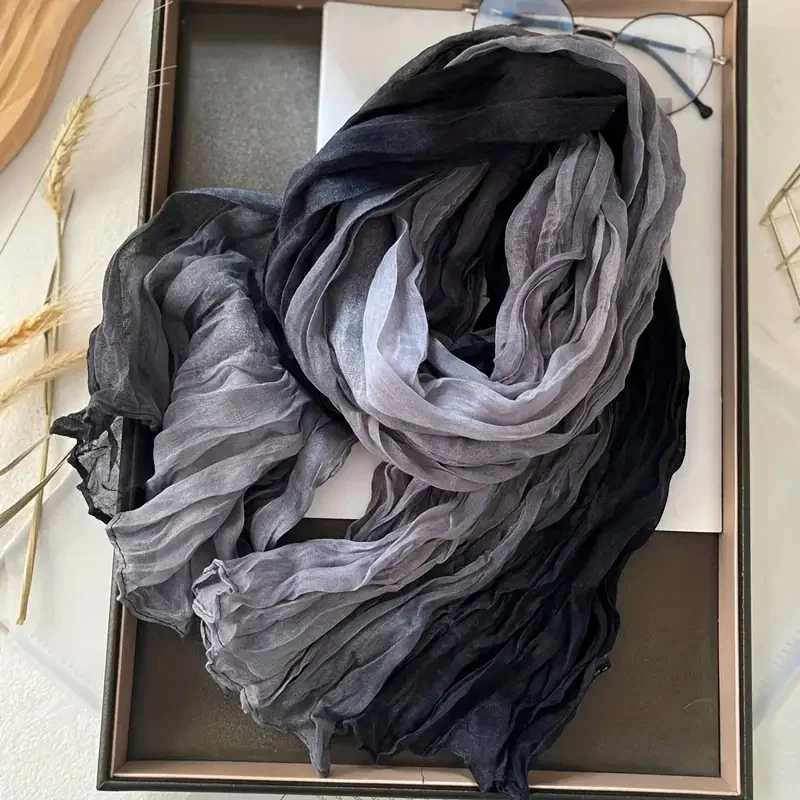 Böhmischer blauer Schal mit Farbverlauf für Damen, leicht, weich und atmungsaktiv, gerüschter Schal, perfekt für Strandurlaub und Freizeitausflüge – Detail 10