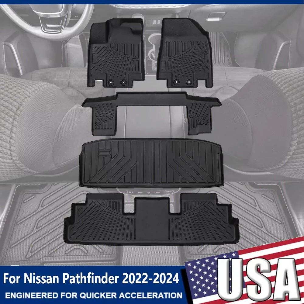

Для Nissan Pathfinder 2022 2023 2024 7-местные 3D 3 ряда автомобильные коврики и вкладыш грузового багажника противоскользящий водонепроницаемый всепогодный коврик в багажник