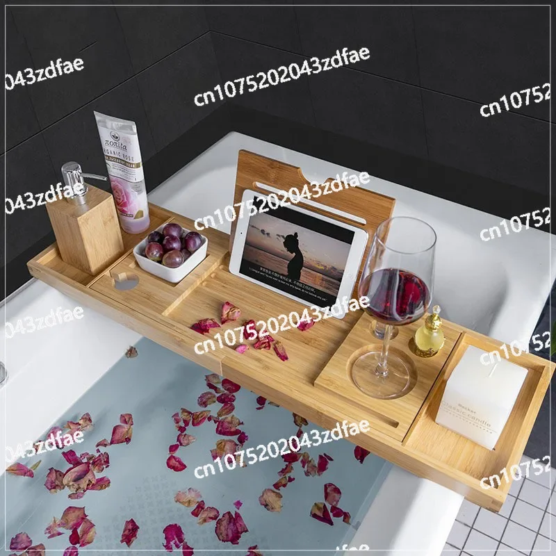 Spa Bathtub Extendable Bamboo Bathtub Tray Caddy Organizer Rack Book Wine Tablet Holder Nonslip Bottom Bath Tub Tray Shelf