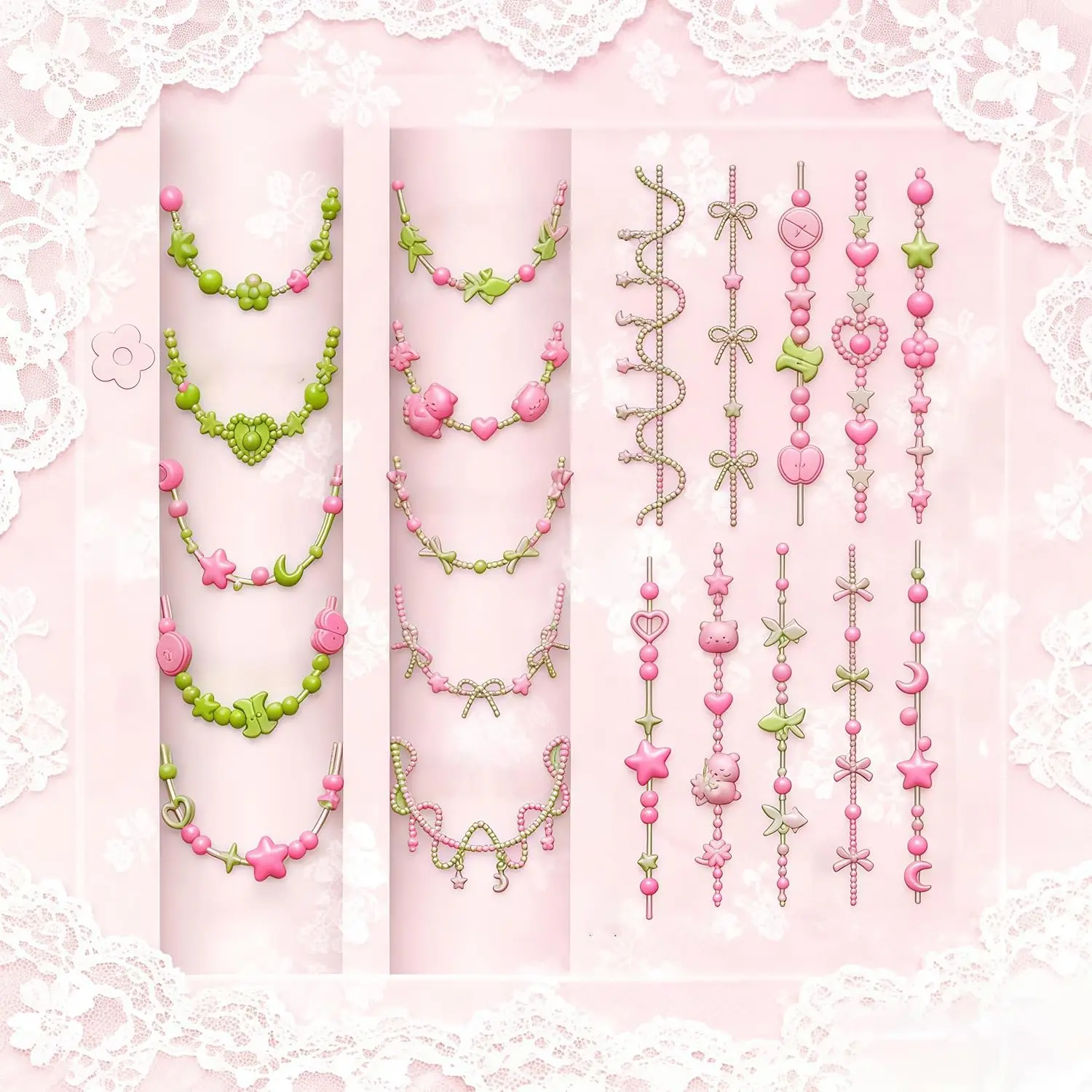 Collana di perline 3D Stampo per nail art in gel Stampi per catene in resina per accessori Forniture Strumenti per perline in silicone Stile unghie carino