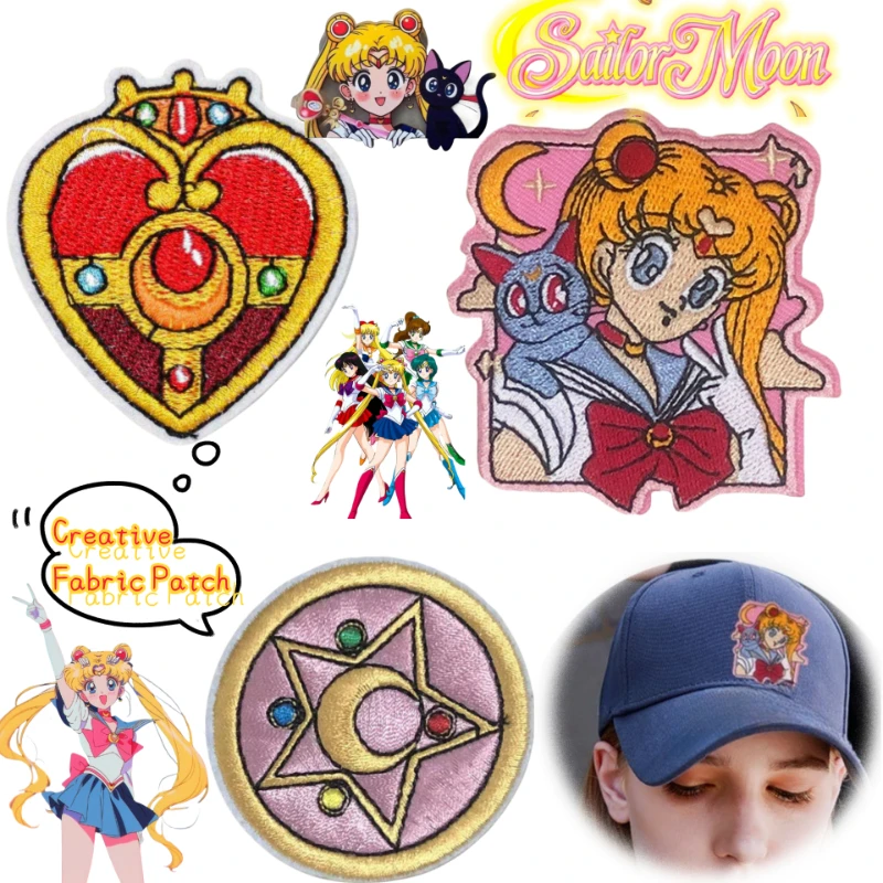 

Sailor Moon Tsukino Usagi Chiba Mamoru Anime Merchandise Cartoon Cute Fabric Patch for Clothes Hats Creative Decorative Patch