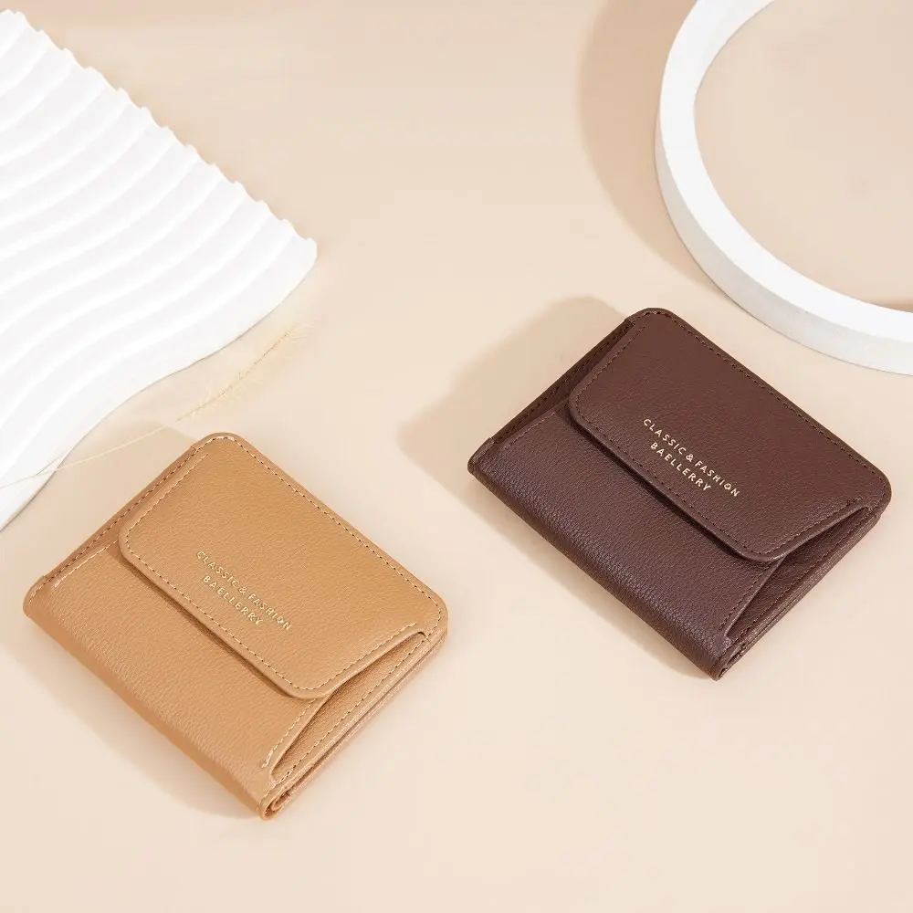 

Elegant Women Short Wallet Large Capacity Pu Leather Business Card Holder Zipper Closure Solid Color Brand Female Purses Female