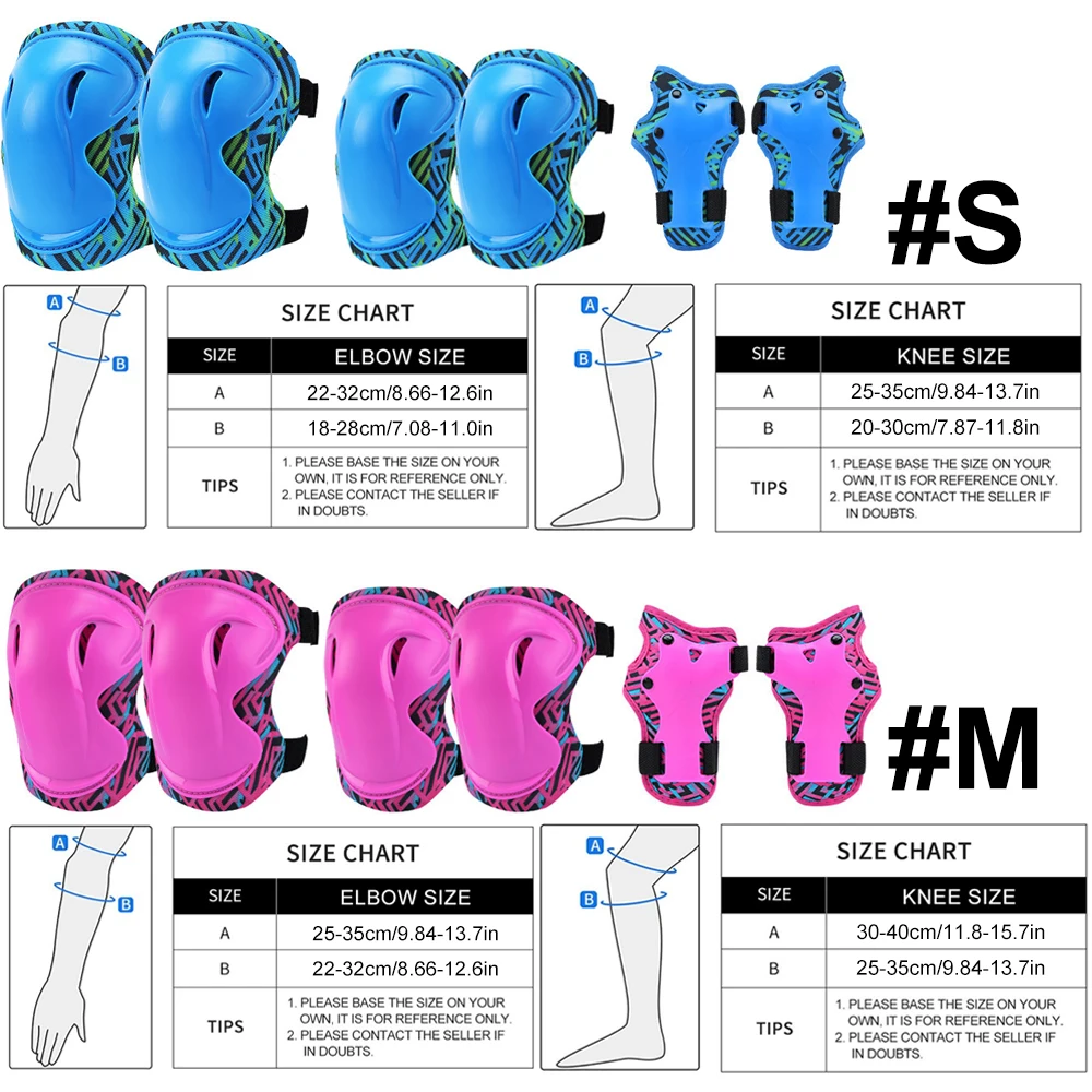 6 في 1 منصات الركبة ووسادات الكوع مجموعة معدات الحماية مع واقي المعصم للتزلج على الجليد مضمنة التزلج على الجليد ركوب الدراجات سكوتر #3