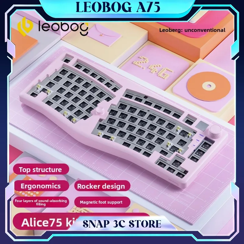 LEOBOG A75 Alice Layout Mechanical Keyboard 75% Ergonomic TOP Mount Tri-mode Wireless Bluetooth Hot Swap RGB Gaming Keyboard