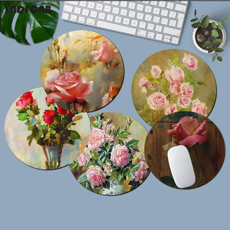 

Flowers Rose Small Round Gaming Mouse Pad Gamer Desk Mats Keyboard Pad Mause Pad Office Desk Set Accessories Writing Desk Mats