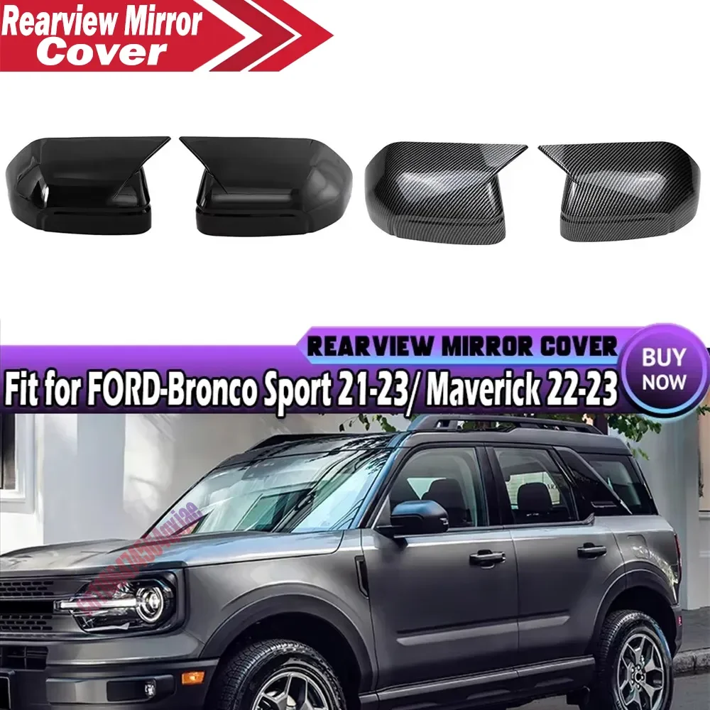 For Ford Bronco Sport 2021-2023 Maverick 2022+ ABS Rearview Side Mirror Cover Wing Cap Exterior Door Trim Adhesive Sticker
