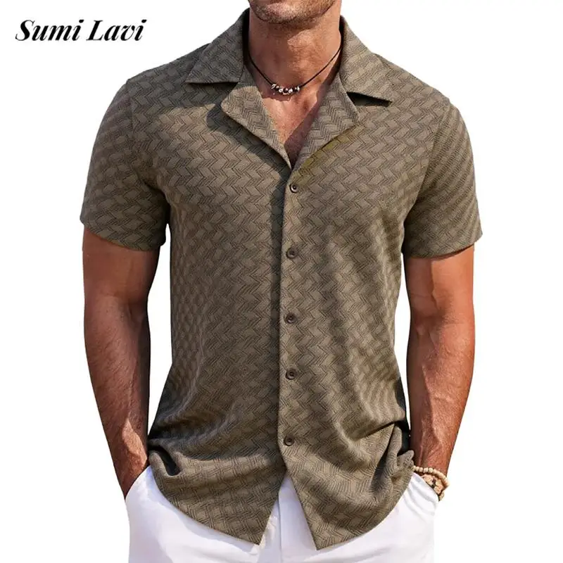 

Daily Casual Breathable Men's Knit Cardigans Summer Fashion Hollow Out Knitting Men Shirt Vintage Buttoned Lapel Knitted Shirts