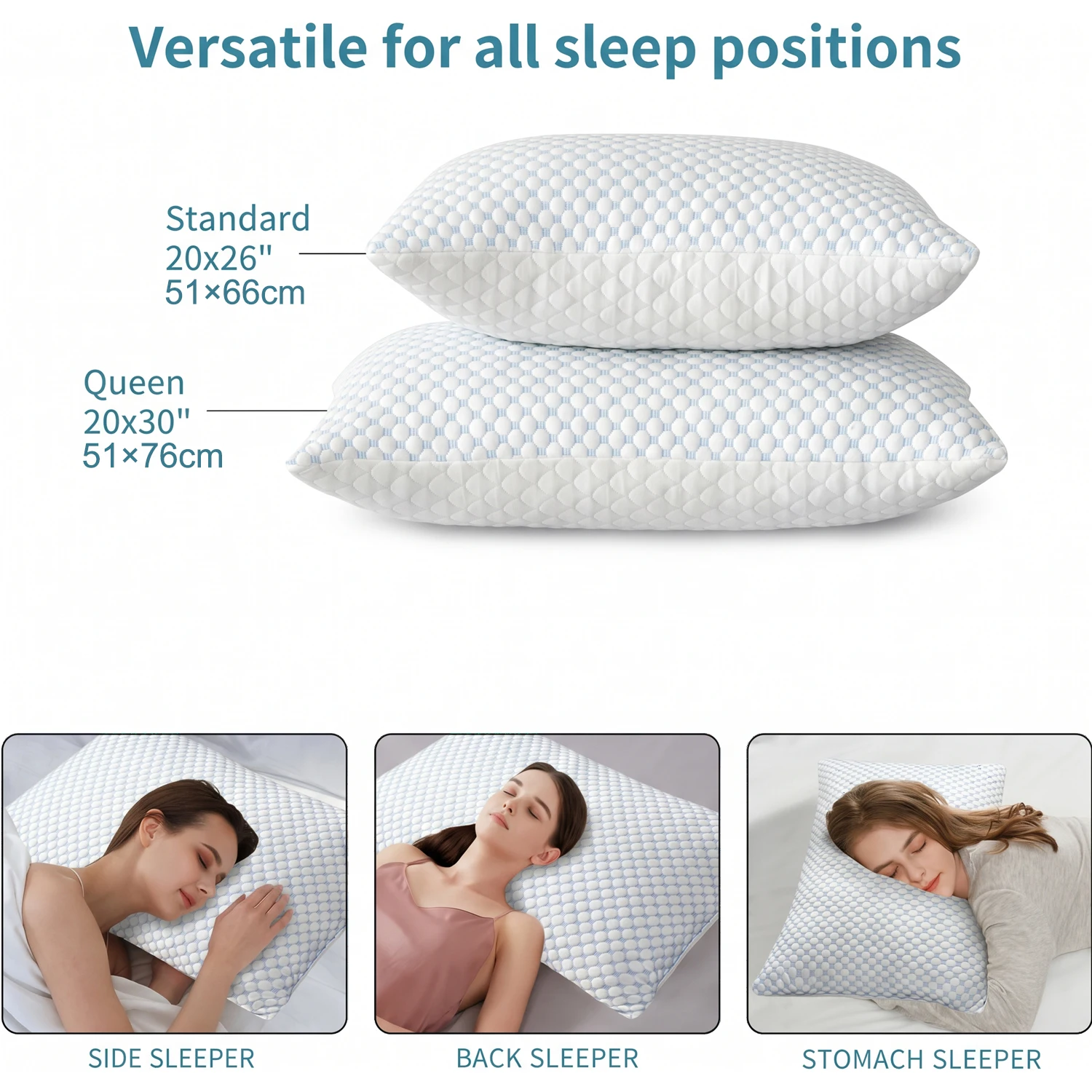 1PC  Adjustable Shredded Memory Foam Pillow, Cooling Fiber Machine Washable Cover, Neck Support for Side Back Stomach Sleepers