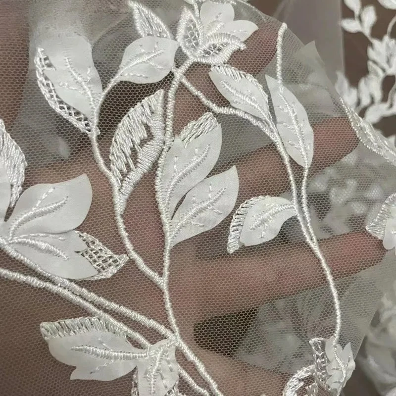 

High Quality Handmade Leaf Applique Mesh Lace Fabric, Wedding Dress, Long Skirt, DIY Handmade Background Decoration Accessories