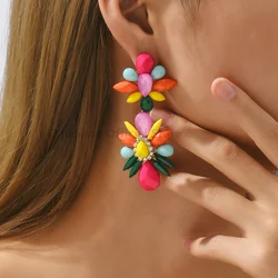 Fashion multicolor Crystal Geometric Big Dangle Drop Earrings For Women Boho Trend Luxury Design Cute Party Statement Jewelry