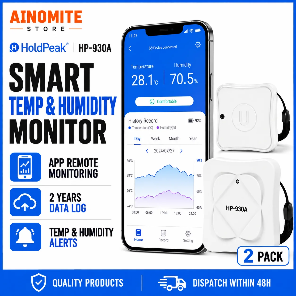 WiFi Bluetooth Thermometer Hygrometer Indoor Smart Temp Humidity Sensor App Alert ±0.3°C Magnetic for Baby Room