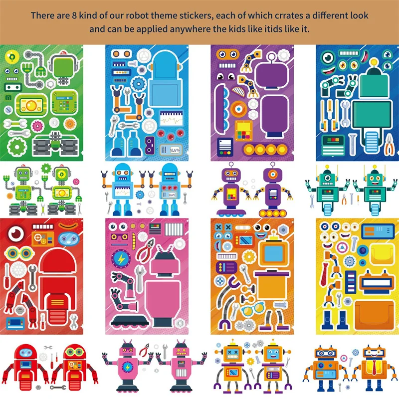 Creative Make Your Own Robot Stickers Children DIY Toys Make A Face Sticker Puzzle Jigsaw Robot Party Decorations Kid Boys Gifts