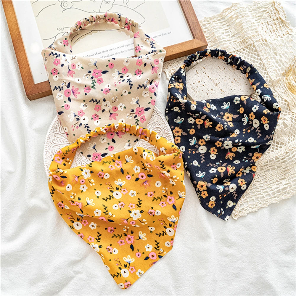 Elastic Thin Cloth Hairbands Head Scarf Women Floral Turban Bandana Headband Triangle Hair Scarf Hair Accessories