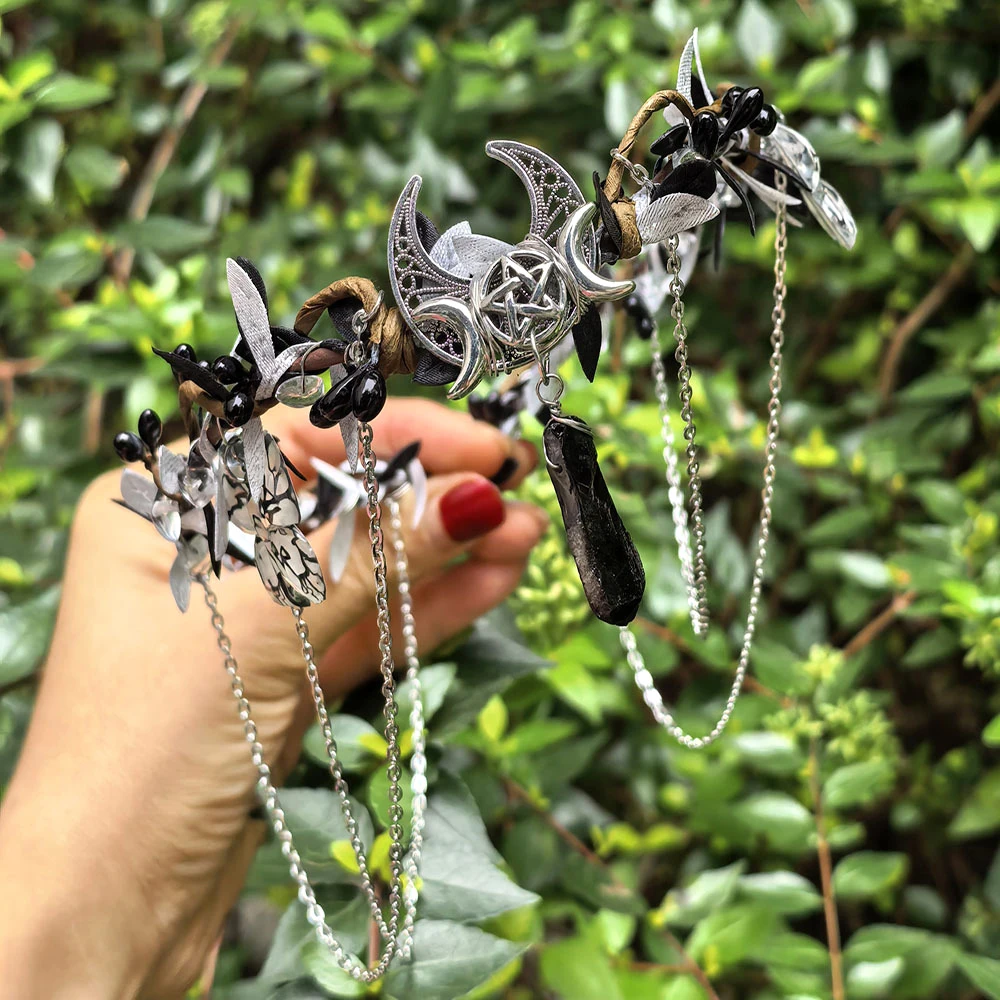 Natural Crystal Witch Crown Hair Accessories Multicolored Crystal Headwear Moon Bridal Headband Handmade Fashion Jewelry Gifts