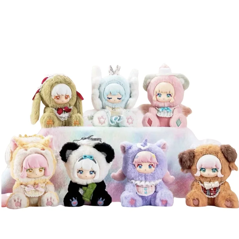 Miniso genuíno nini bebê animal festa série boneca de pelúcia caixa cega na moda boneca ornamento bonito presente aniversário da menina