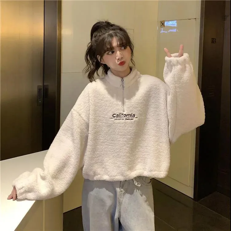 

khaki Zipped Sweatshirt Woman Fashion Pullover Oversized Hoodie Y2K Street Style Women Fleece Winter Coats Jackets