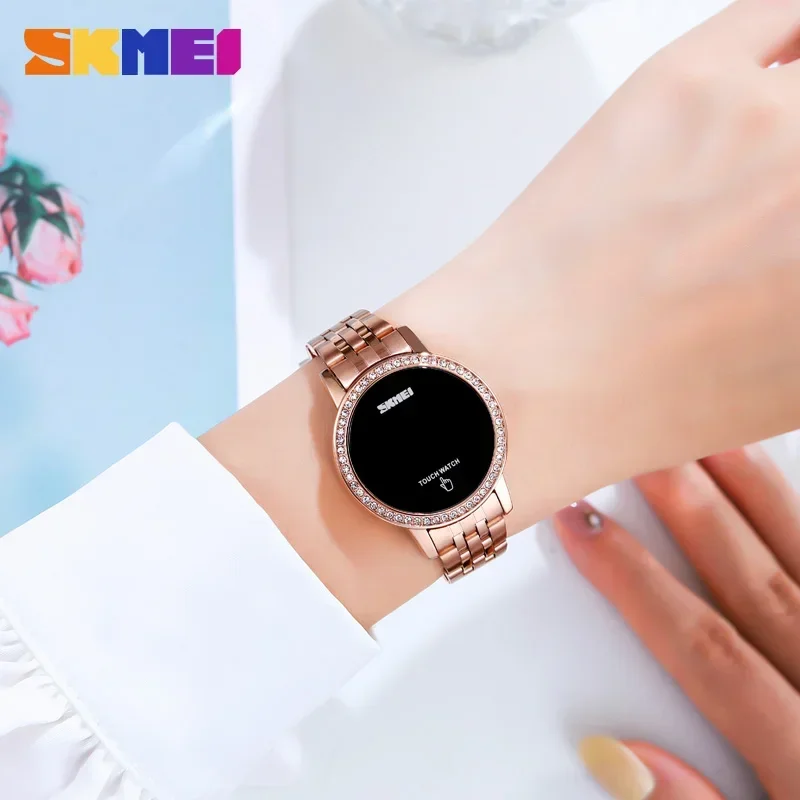 Skmei einfache Datum Uhrzeit Uhren für weibliche Reloj Mujer Digital LED Touch Frauen Uhr Diamant wasserdichte Damen Armbanduhren