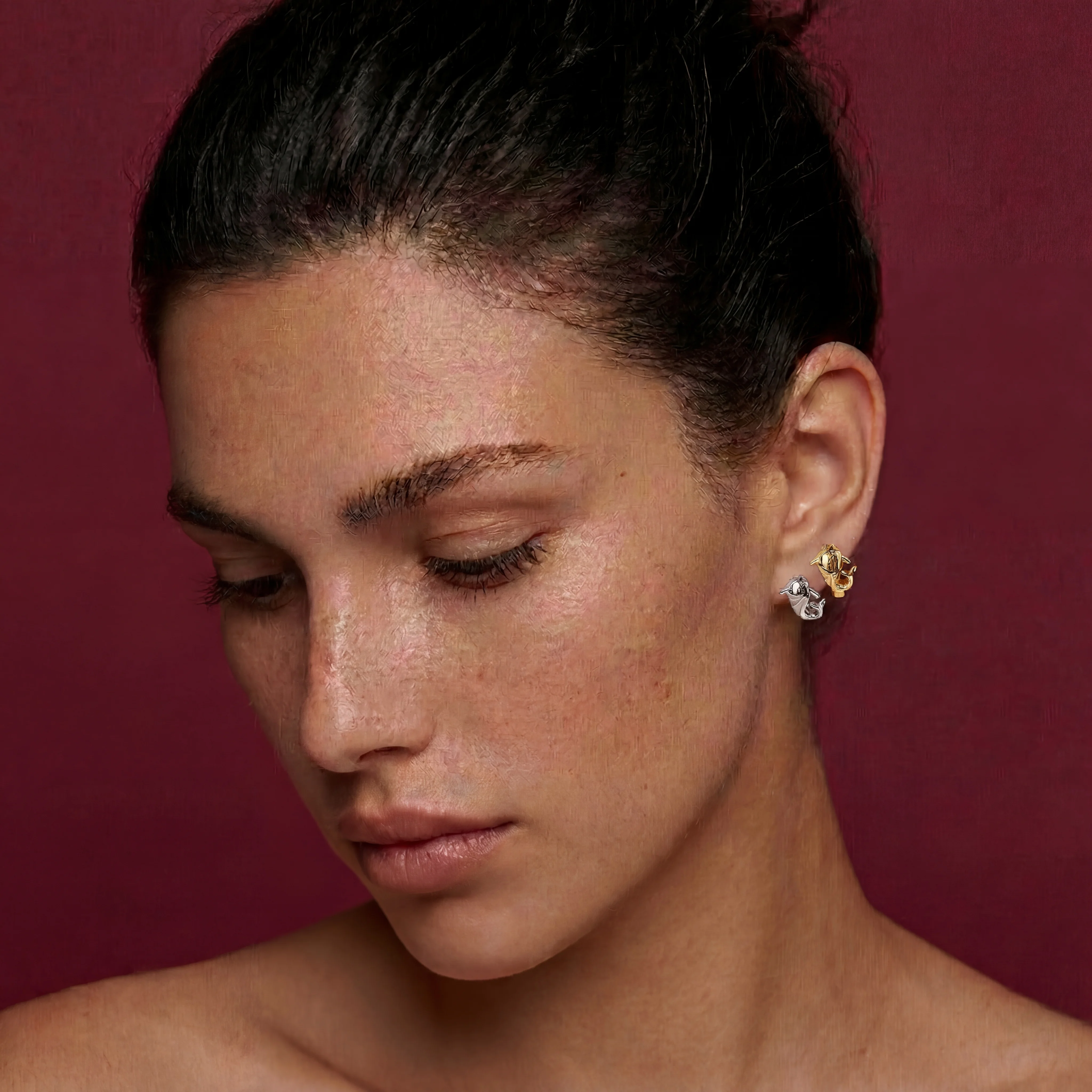 1 Pair Cute and Simple Dolphin Crown Earrings Copper Gold Plated Women's Japanese and Korean Fashion Silver Earrings