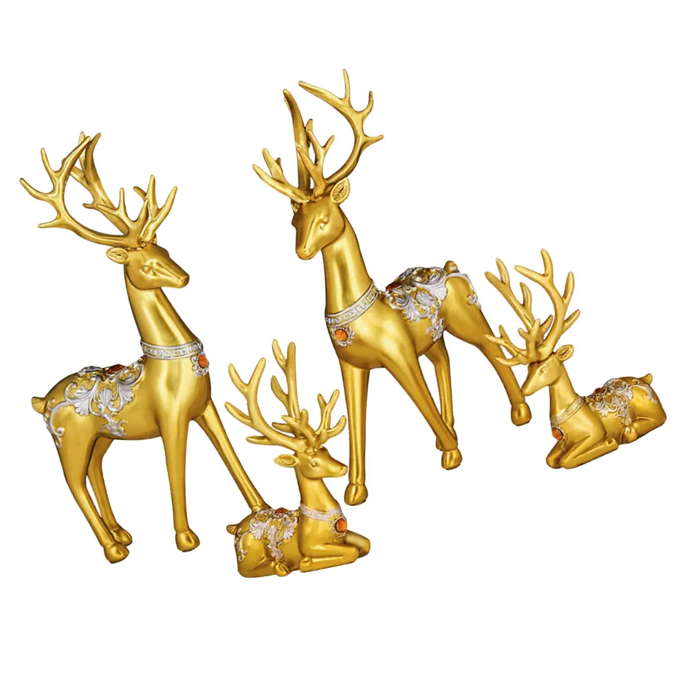 

Golden Xmas Craft Decors Elk Decorative naments Resin Figurine Desktop Christmas Statue Realistic Home Garden Office Balcony