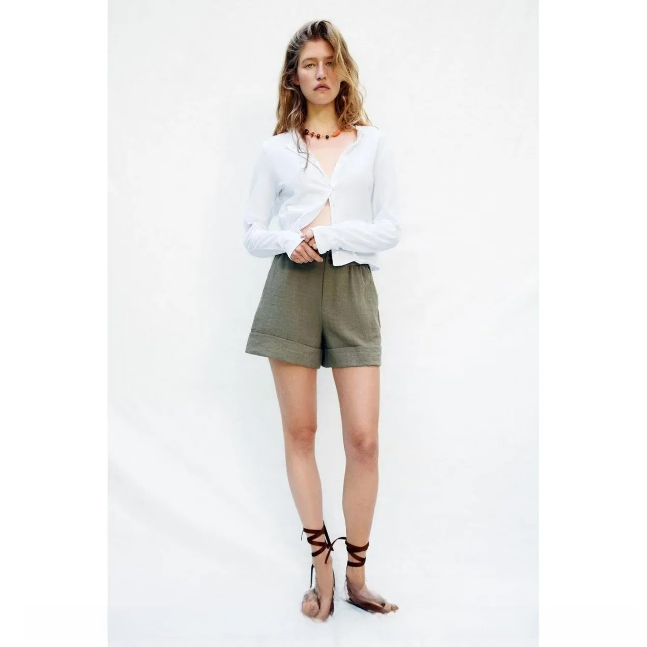 Summer 2026 High Waist Casual Shorts Women's Fashion Versatile Cuffed Hem Cotton Blend Straight Leg Pants New Arrival