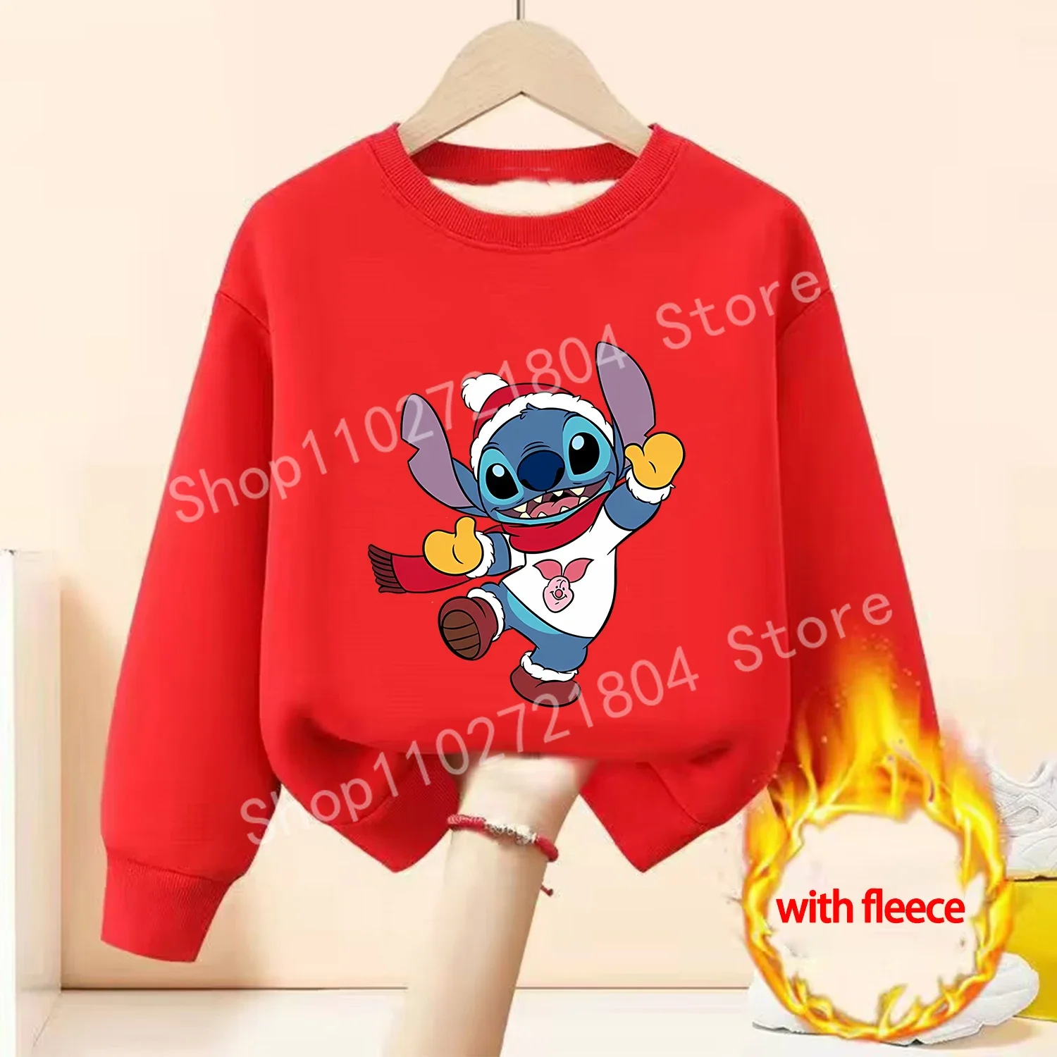 Stitch Disney Christmas Sweatshirt Cotton Round Neck Boys Girls Clothes Cute Anime Xmas Pullover Warmth Tops Party Gifts Clothes