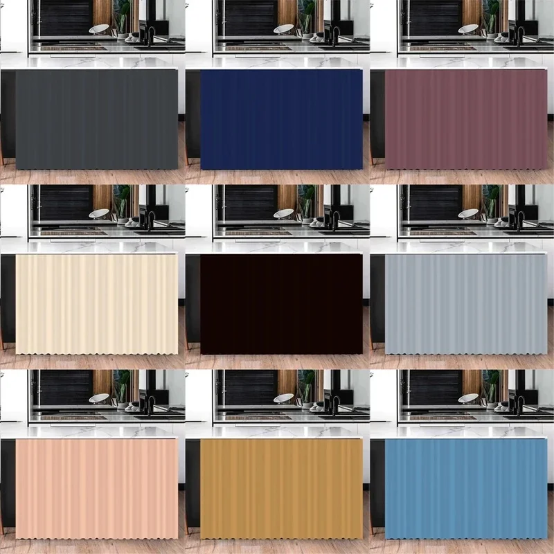 VIKAMA Solid Gray Vertical Stripe Cabinet Curtain Simple Solid Color Fabric Dust‑proof Cover Curtain for Kitchen Counter Home De