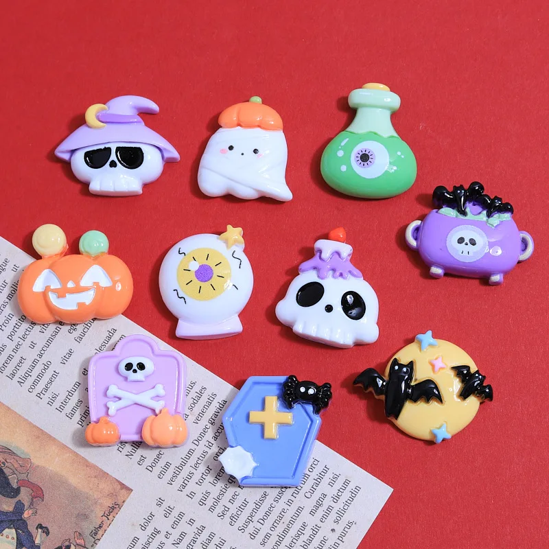 

100pcs Kawaii Resin Halloween Series Decoration Ghost/Bat Flatback Cabochon DIY Scrapbook Craft Decoration Miniature Accessory