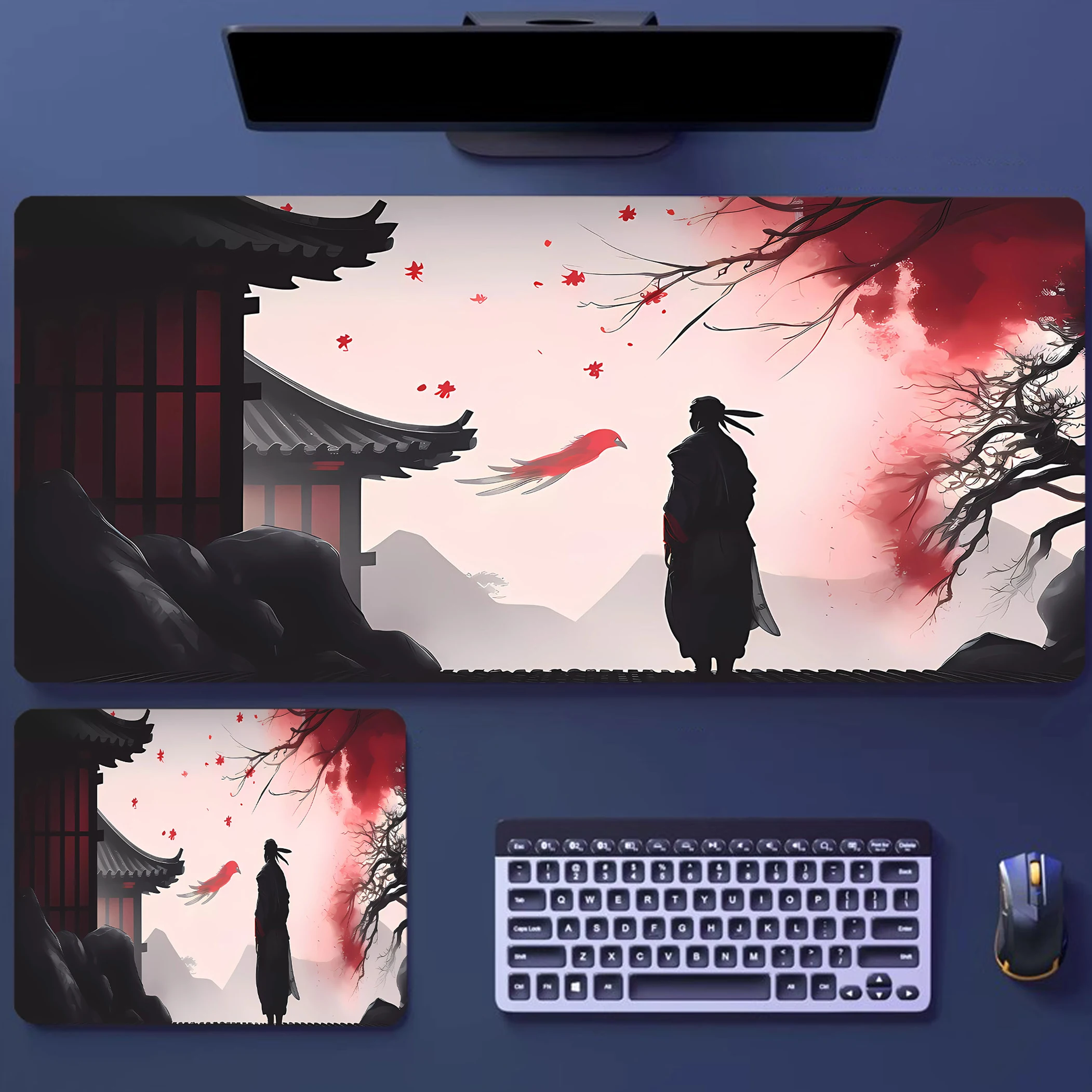 

Oversize Mousepad Japanese Samurai Keyboard Desk Mat 40x90cm Lock Edge Extend Natural Rubber Mouse Pad Office Table Protection