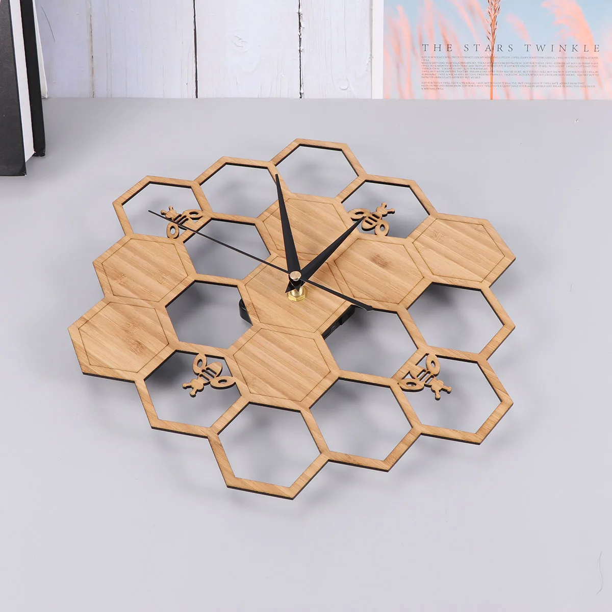 

Wooden Beehive Design Eco-Friendly Silent Hanging Clock For Home Office Room Decorative Wall Hanging Clock Wooden Wall