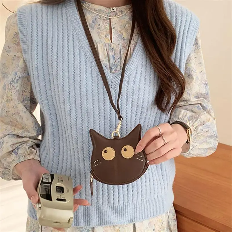 محفظة عملات معدنية رفيعة للغاية مزينة برسوم كرتونية رائعة للسيدات، حقيبة قلادة فريدة من نوعها بما في ذلك تخزين سماعات الأذن، حافظة بطاقات رفيعة للغاية