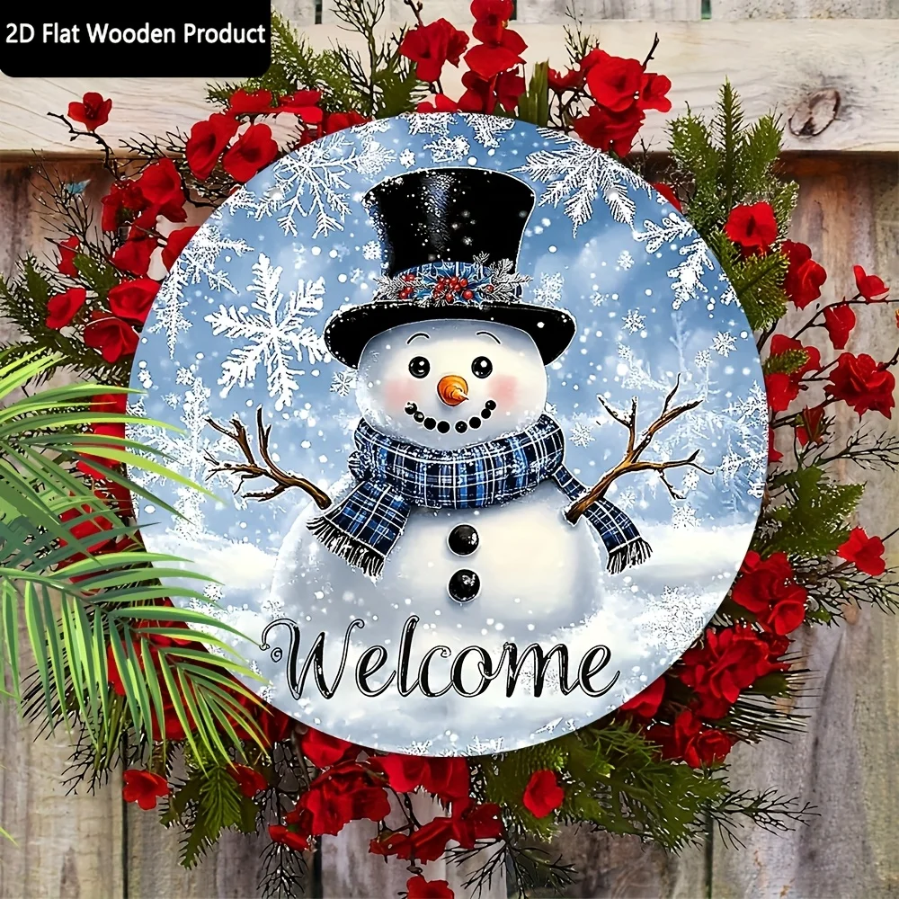 قطعة واحدة من لافتة ترحيب رجل الثلج الخشبية - ديكور جدار عطلة الشتاء لعيد الميلاد، لا حاجة للكهرباء، باب ندفة الثلج الاحتفالي المعلق لـ #2