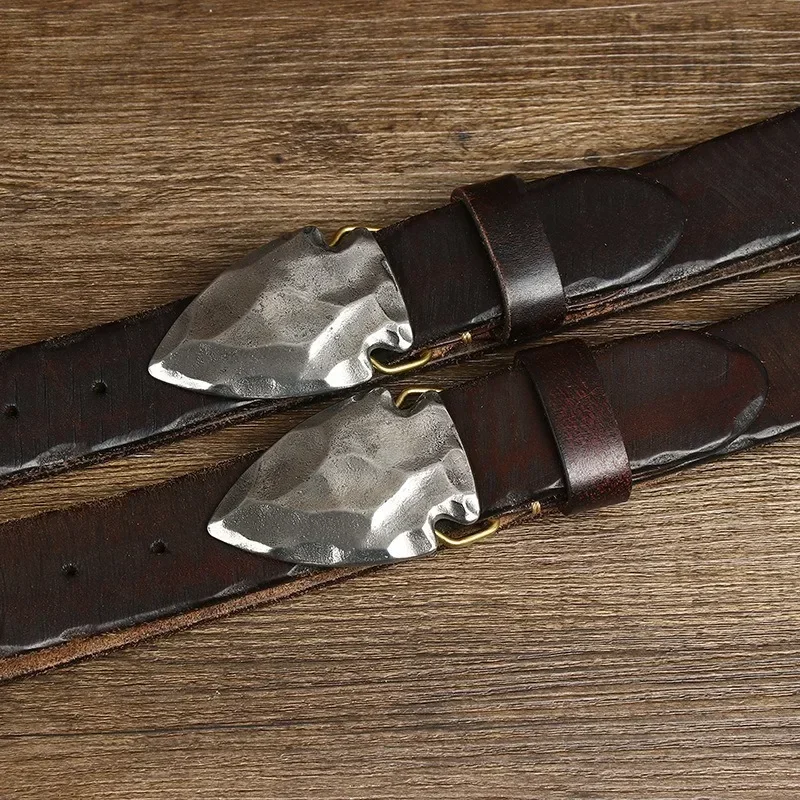 Smooth Steel Buckle Top Layer Genuine Leather Belt for Men's Cowboy Jeans Retro Trendy Personality Style
